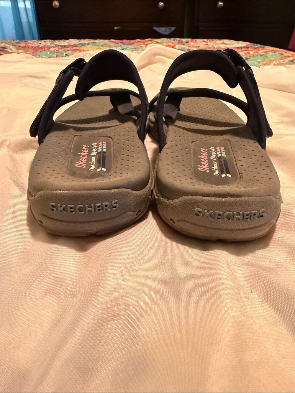 Skechers Navy Slide Sandals with Multicolor Trim - Picture 3 of 3